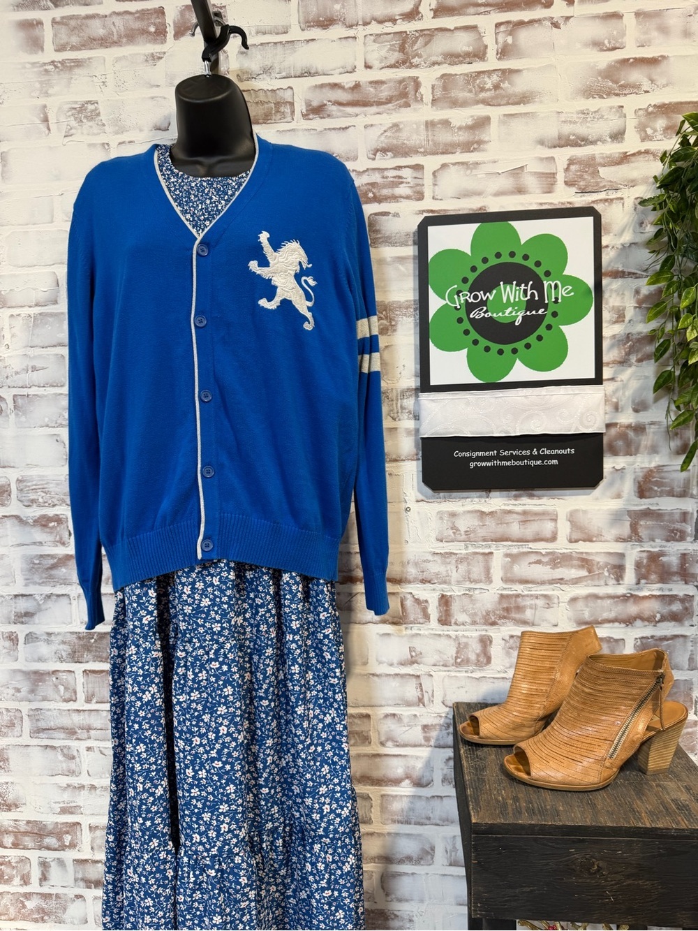 Express Blue Cardigan with White Crest and Stripe small
